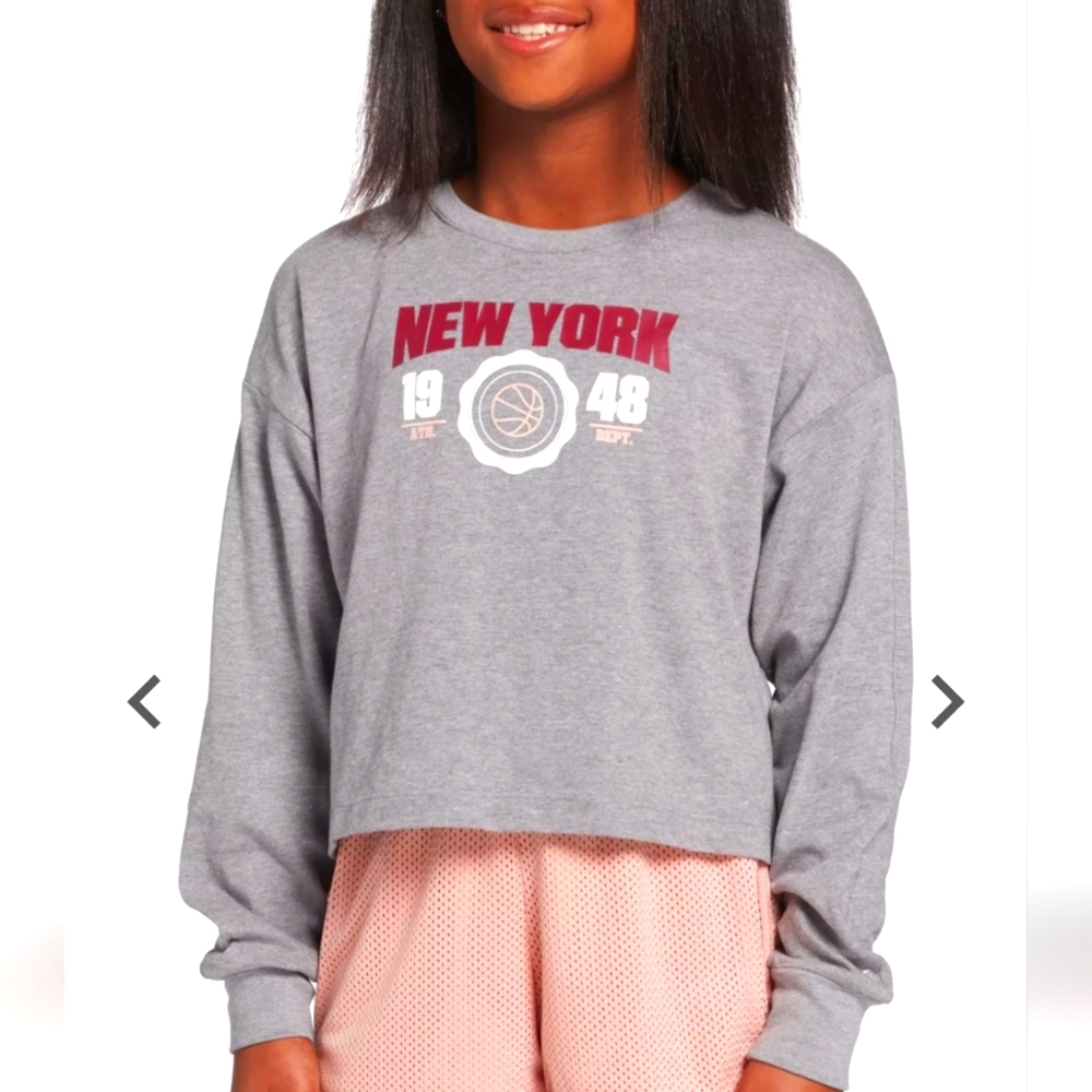 NWT DSG Girls' long sleeve boxy cropped tee, heather gray, size L(14)